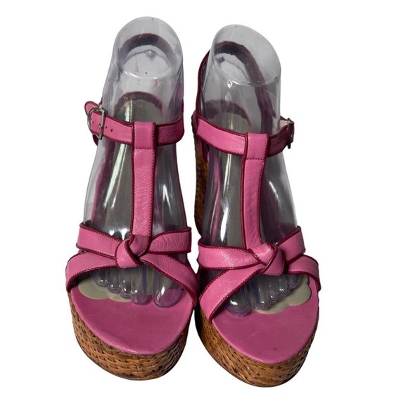 Anthropologie Cacharel Italy Platform Wedges Sandals Pink Leather Sz EUR 40 US 9 - Picture 3 of 7